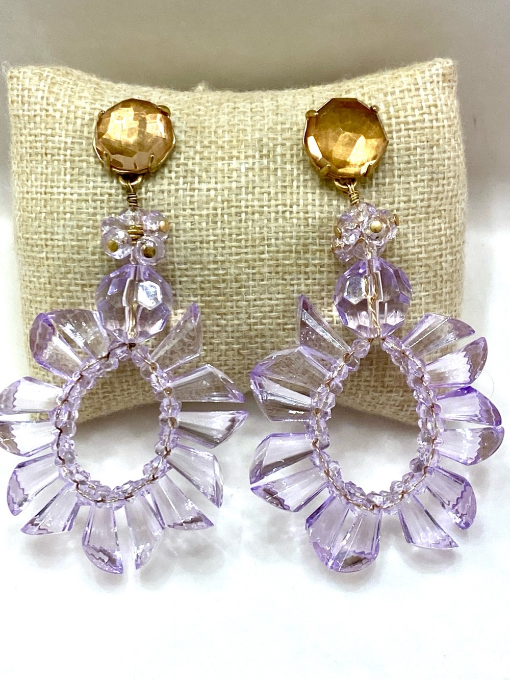 J. Crew Lilac Crystal Floral Hoop Earrings with Gold Tops Glsm Unique